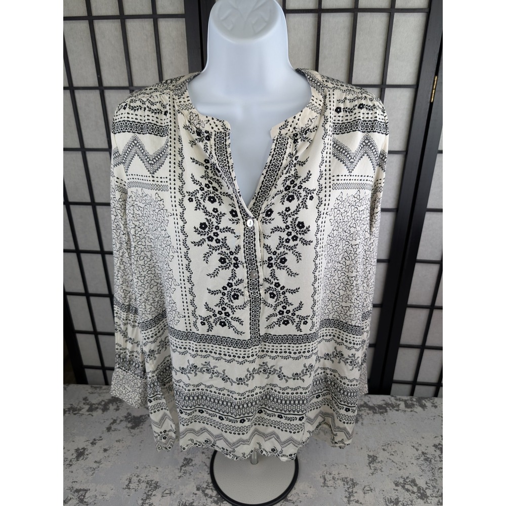 Rose Olive Womens Boho‎ Paisley Floral Print Tunic Blouse Shirt Top M